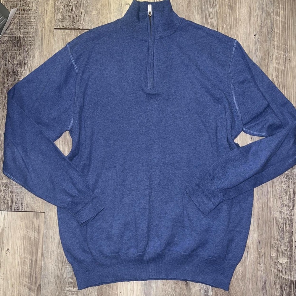 Men's Blue Half-Zip Sweater- Cotton/Cashmere